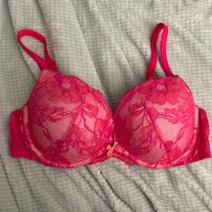 Victoria’s Secret Body by Victoria Push-Up Bright Pink Metallic Floral Lace Bra